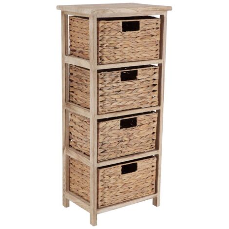 Tendance – Meuble de rangement bois naturel 4 paniers tressés H 86 cm – Bois de Paulownia et Jacinthe – Livré monté – Dimensions 37.5 x 27.5 x 86 cm (1/4)