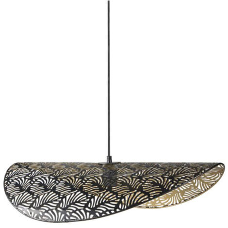 Lanterne Décoration Métal Ajouré Noir Et Doré - Diamètre 15 Cm, Anse 10 Cm - Atmosphera