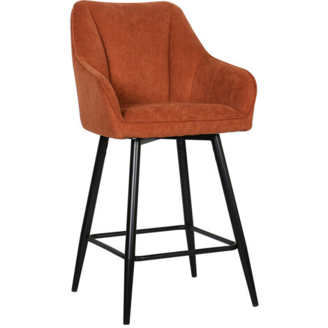 Tabouret de bar pivotant terracotta – Siège en tissu confortable avec accoudoirs – Pieds en métal noir – Hauteur d'assise 66 cm