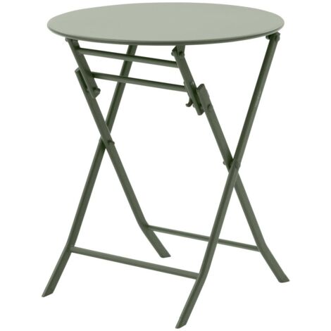 Hesperide – Table de jardin pliante ronde 60cm 2 places en acier époxy vert laurier – Rangement vertical facile – Résistante aux intempéries (1/5)