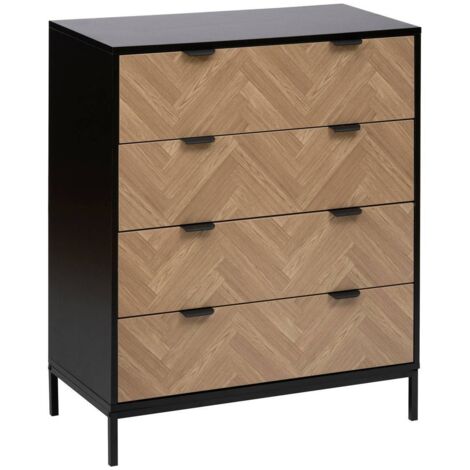 Commode chevrons 4 tiroirs effet pin naturel et noir 95x80cm - 5five (1/5)