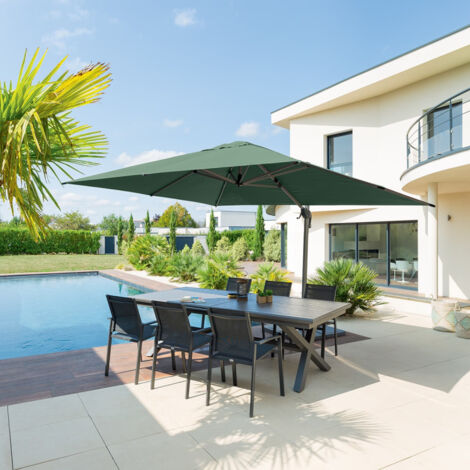 Parasol déporté rectangulaire ÉQUADOR vert olive 4 x 3m en aluminium et polyester - Hespéride
