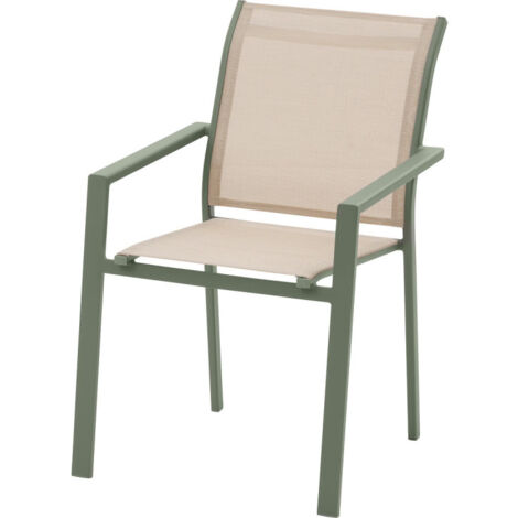 Hesperide – Fauteuil de jardin empilable lin et vert laurier – Structure en aluminium – Assise en texaline – Design épuré et léger