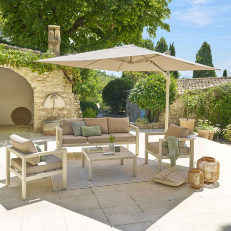 Hesperide – Parasol déporté carré 3x3 m – Toile oléfine déperlant – Hauteur réglable 263 cm – Protection UV UPF50 – Système d'inclinaison innovant