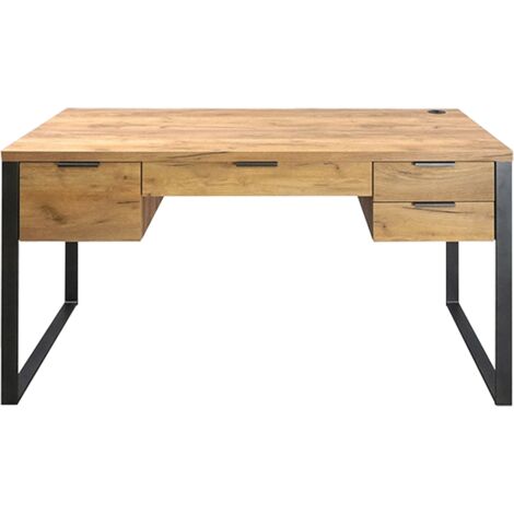 Bureau droit 4 tiroirs 152,4x60x76,2 cm – Métal et panneaux de particules – Port USB intégré – Style industriel moderne (1/5)