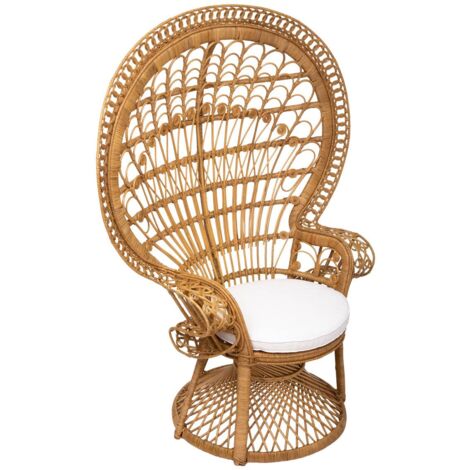 Atmosphera – Fauteuil relax en rotin naturel – Dimensions L. 115 x P. 70 x H. 150 cm – Hauteur d'assise 46,5 cm – Tissu coton et polyuréthane