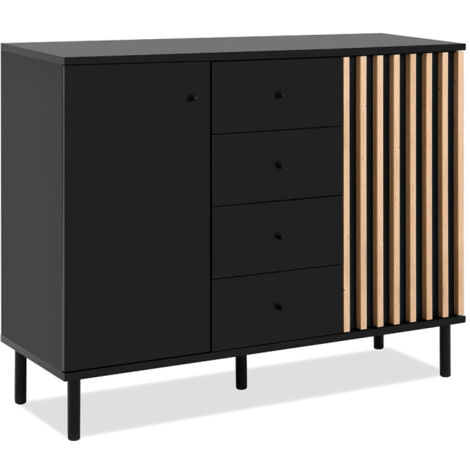 Buffet 2 portes 4 tiroirs 118x40x90,1 cm noir et naturel - MONS (1/5)