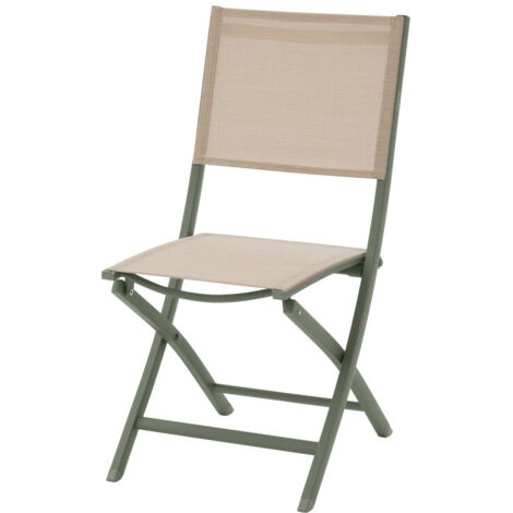 Hesperide – Chaise de jardin pliante lin/structure vert laurier – Aluminium traité époxy – Hauteur d'assise 45 cm – Charge maximale 110 kg (1/5)