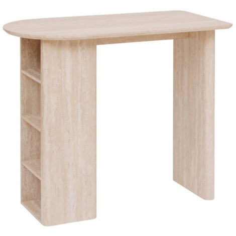 Atmosphera – Table haute bar Anaya 120 cm MDF effet travertin – Plateau ovale pour 2 personnes – Étagères latérales pour rangement pratique