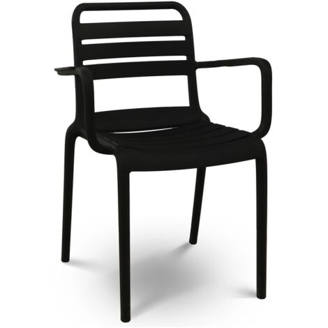 Chaise de jardin empilable PP accoudoirs noir Ambiance (1/4)