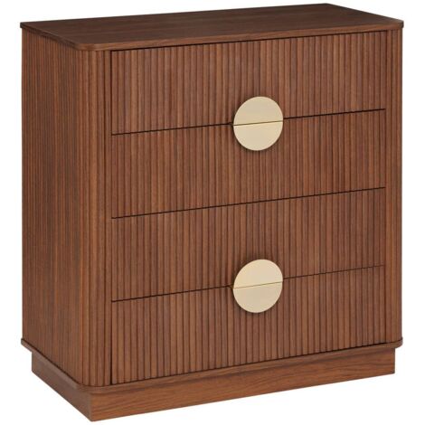 Atmosphera – Commode 4 tiroirs marron 80x40x85cm – Bois MDF certifié FSC – Façades effet cannelé – Poignées en acier doré (1/5)