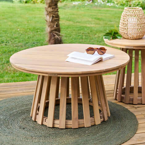 Hesperide – Table d'appoint de jardin ronde 80 cm en acacia – Pieds réglables pour stabilité – Surface protégée par vernis – Design naturel (1/4)