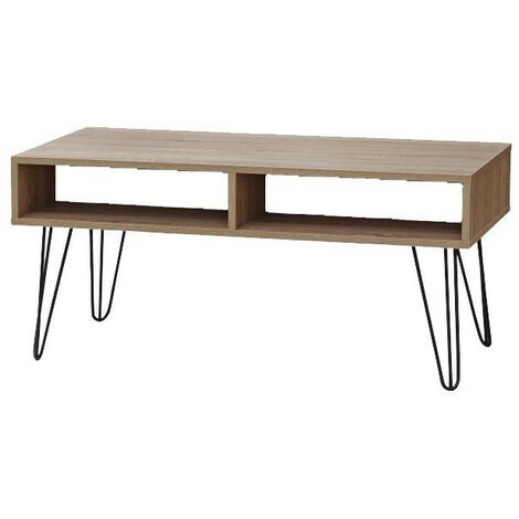 Table basse 4 niches bois et pieds métal (1/2)