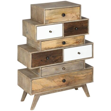 Atmosphera – Commode en bois de manguier 8 tiroirs – Dimensions 76,5 x 35 x 107 cm – Rangement esthétique pour chambre et salon (1/5)