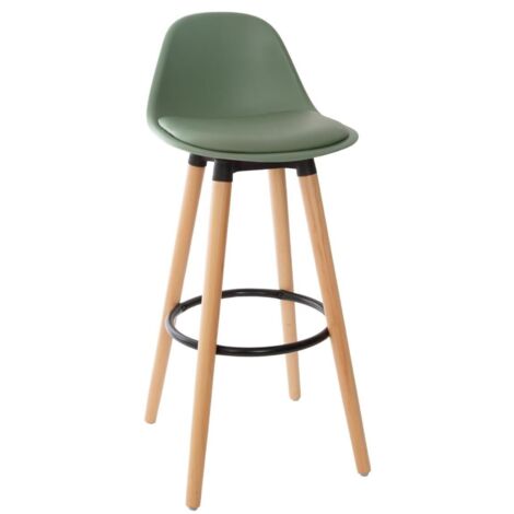 Atmosphera – Tabouret de bar Maxon similicuir vert – Hauteur d'assise 71,5 cm – Pieds en bois de hêtre – Confort rembourré pour cuisine et bar (1/5)