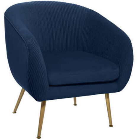 Atmosphera – Fauteuil relax en velours plissé bleu – Dimensions L. 74 x l. 70 x H. 78 cm – Hauteur d'assise 45 cm – Coussin déhoussable