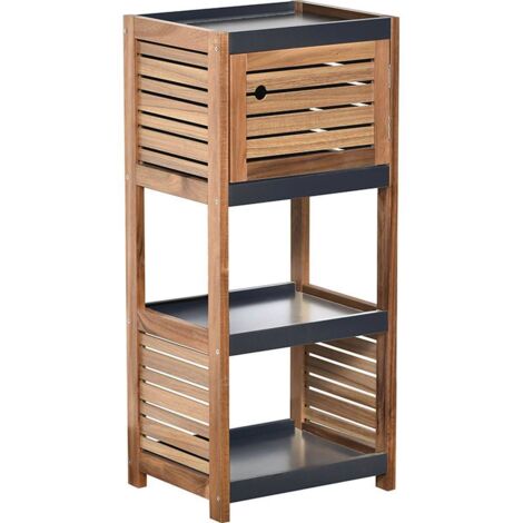 Tendance – Meuble bas de salle de bain en acacia et MDF – 1 porte – 3 étagères – Dimensions 36,5 x 30 x H 83 cm – Kit de fixation inclus