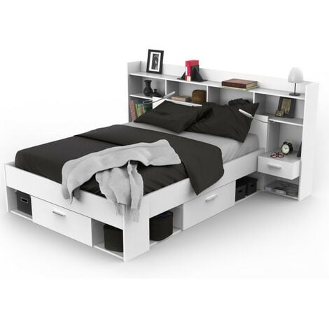 Environnement de lit 140 cm blanc perle SEATTLE