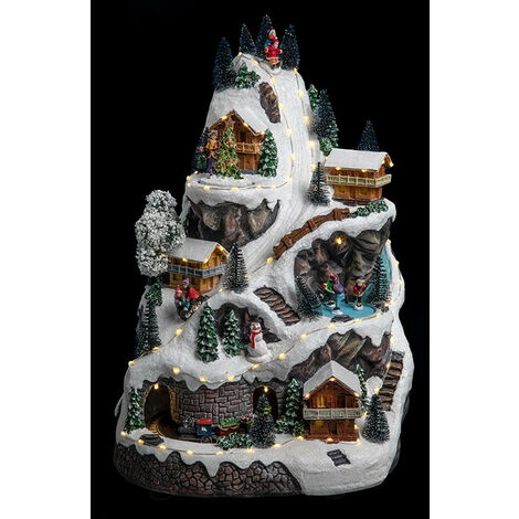 Fééric Lights And Christmas – Décorations de Noël – Village lumineux animé musical avec train et patineurs – Dimensions 33x31x46 cm – Poids 5 kg