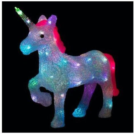 Fééric Lights And Christmas – Déco lumineuse licorne 40 LED multicolores – Hauteur 43,5 cm – Acrylique – Alimentation secteur avec transformateur – Effet lumineux changeant