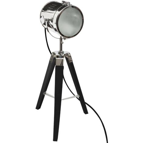Atmosphera – Lampe de chevet projecteur noir et chromé – Hauteur 68 cm – Fer et verre – Puissance 25W – Design industriel chic