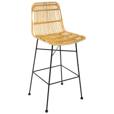 Atmosphera – Tabouret de bar haut en rotin naturel et fer – Hauteur 100 cm – Hauteur d'assise 71 cm – Poids léger 7,2 kg – Pour espaces modernes (1/5)