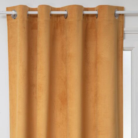 Atmosphera – Rideau occultant velours ocre 140x260 cm – 100 % polyester – 8 œillets métalliques – Pour bloquer la lumière et préserver l'intimité