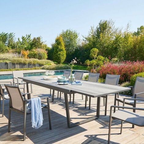 Table de jardin extensible 12 places Aluminium effet bois Murano