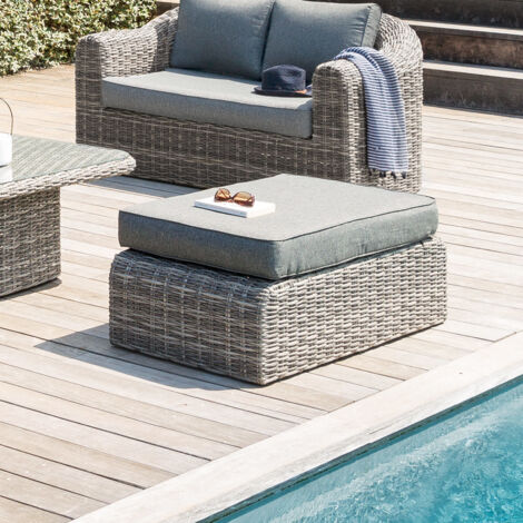 Hesperide – Pouf de jardin rectangulaire 105 x 58 cm – Aluminium traité époxy anti-rouille – Résine tressée – Coussin déhoussable terre d'ombre (1/6)