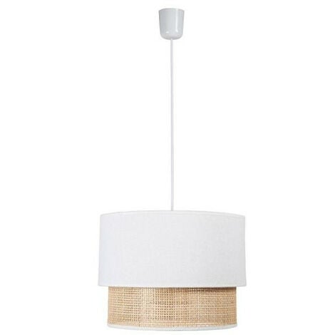 Suspension 2 abat-jours cannage et tissu blanc Ostaria
