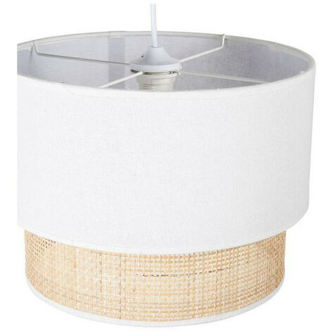 Suspension 2 abat-jours cannage et tissu blanc Ostaria