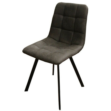 Chaise en simili gris – Pieds métal noir – Assise confortable effet capitonné – Dimensions L. 46 x l. 49 x H. 87 cm (1/2)