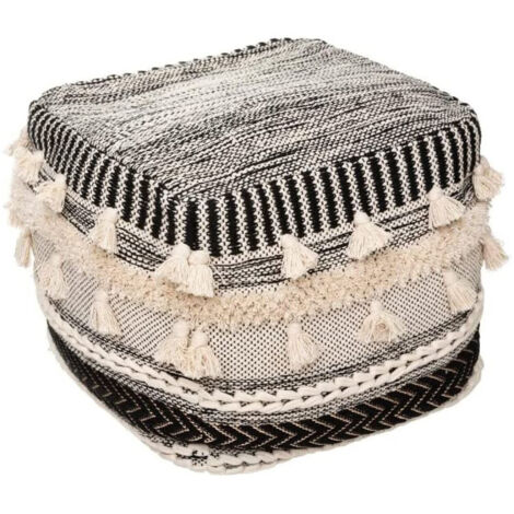 Pouf 3 D Lurex Noir et Blanc 45 x 45 cm - Atmosphera (1/3)