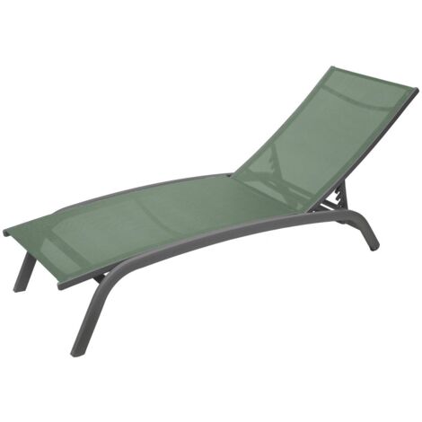 Hesperide – Transat Bonao vert olive 194x63 cm 4 positions inclinaison – Structure aluminium traité époxy – Revêtement texaline confortable