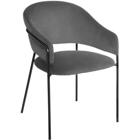 Atmosphera – Fauteuil velours gris Siron – Structure acier noir – Dossier arrondi avec accoudoirs – Hauteur d'assise 46 cm – Dimensions L57 x l59 cm x H82 cm (1/5)