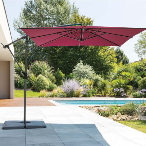 Parasol déporté carré Manoa bordeaux D2,5x2,5m en acier - Hespéride