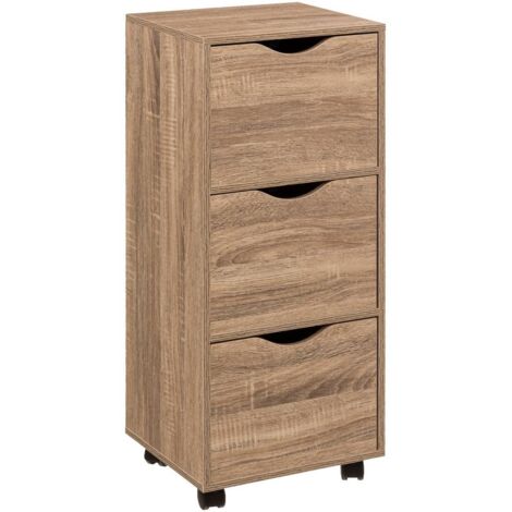 5Five Simply Smart – Chiffonnier 3 tiroirs sur roulettes – Bois naturel – Dimensions L. 33 x P. 29,5 x H. 80,5 cm – Système de blocage des roulettes