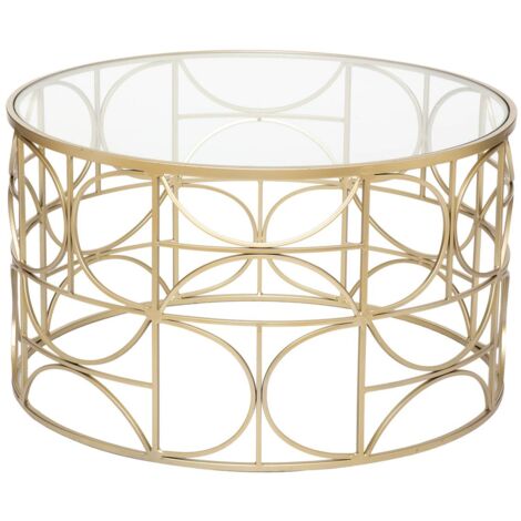 Atmosphera – Table basse ronde D71 doré – Plateau en verre trempé – Piétement en fer – Hauteur 41 cm – Prête à l'emploi (1/7)