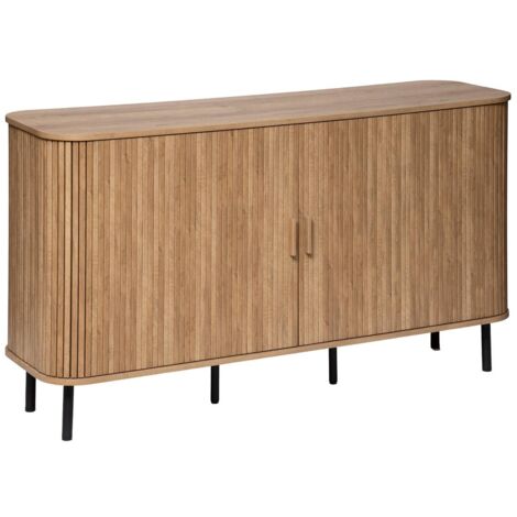 Atmosphera – Buffet 2 portes Colva effet chêne 140x40x80,5cm – Fibres de bois MDF et aggloméré – 6 niches de rangement – Montage facile (1/7)