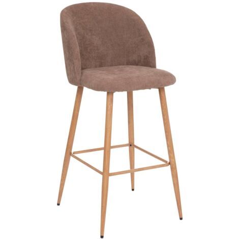 Atmosphera – Chaise de bar en velours côtelé gris taupe – Piètement métal effet bois – Hauteur d'assise 77 cm – Dimensions L. 48 x P. 56 x H. 106 cm