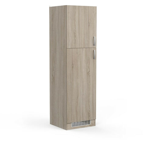 Colonne de cuisine 2 portes 60 cm – Coloris chêne brossé – Dimensions H. 207 cm – Revêtement mélaminé résistant à l'eau – Demeyere (1/5)