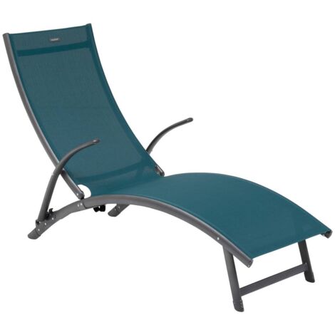 Hesperide – Transat pliable 4 positions bleu canard/graphite – Aluminium traité époxy – Toile texaline pour confort – Dimensions L. 174,5 x P. 59 x H. 99 cm (1/6)