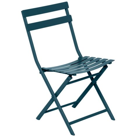Hesperide – Chaise de jardin pliante en acier traité époxy bleu pétrole – Résistante aux intempéries – Hauteur d'assise 44 cm – Charge maximale 110 kg
