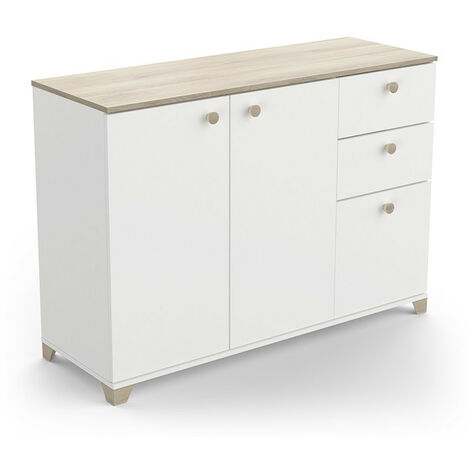 Buffet 2+1 portes 2 tiroirs Izzy blanc et bois