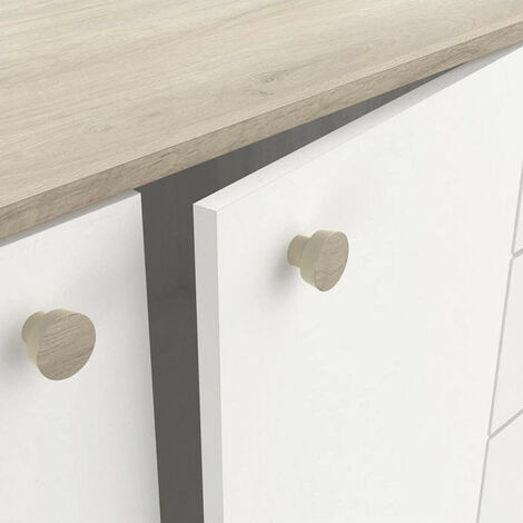 Buffet 2+1 portes 2 tiroirs Izzy blanc et bois