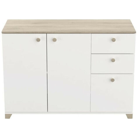 Buffet 2+1 portes 2 tiroirs Izzy blanc et bois