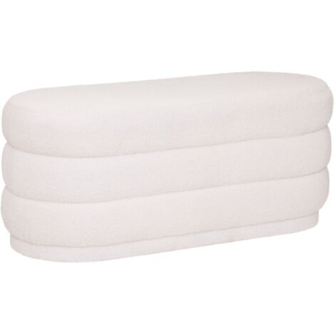Atmosphera – Pouf bouclette blanc grand modèle 100x42x40 cm – Tissu polyester ultra-doux – Banc d'entrée ou pied de lit – Montage facile