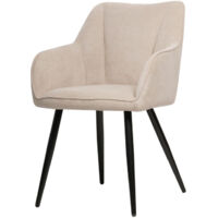 Chaise repas Rio beige – Rembourrage confortable – Pieds en métal noir – Dimensions L. 54 x P. 59 x H. 82 cm – Hauteur assise 48 cm