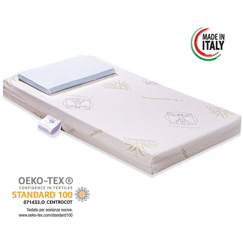 Materasso per culla lettino ALOE DREAM antisoffoco misura 60x120 cm alto 12  cm con rivestimento sfoderabile e lavabile in lavatrice con cuscino  antisoffoco in omaggio.