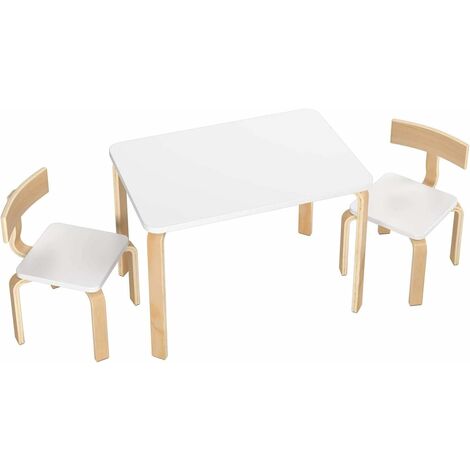 Style Scandinave Blanc GOPLUS Ensemble de 1 Table et 2 Chaises pour Enfants,Table et Chaises en MDF et Pin pour Activités d/' Étude,Utilisation Intérieure ou Extérieure pour Vos Enfants
